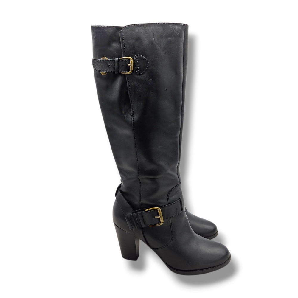Clarks Indigo Heath Skylark Tall Riding‎ Boots Womens 6 Black Leather Buckle